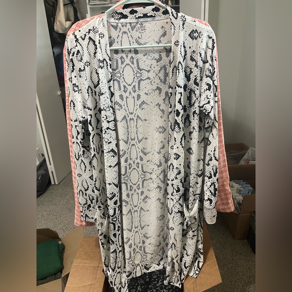 Tickled Teal Snake Print Open front Cardigan